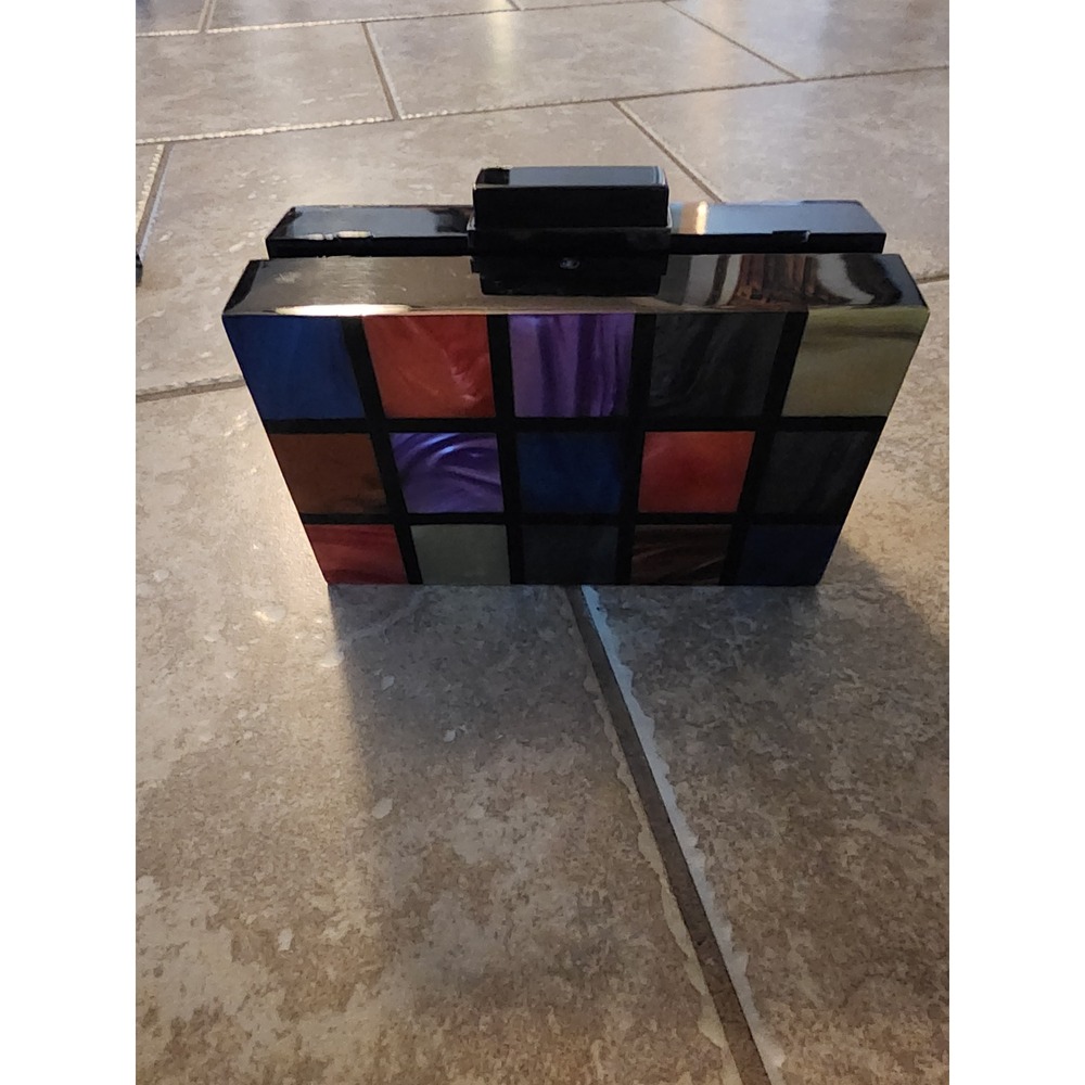 Sondra Roberts Acrylic Box Clutch Multi Color Mosaic Marbled Tile Evening Bag